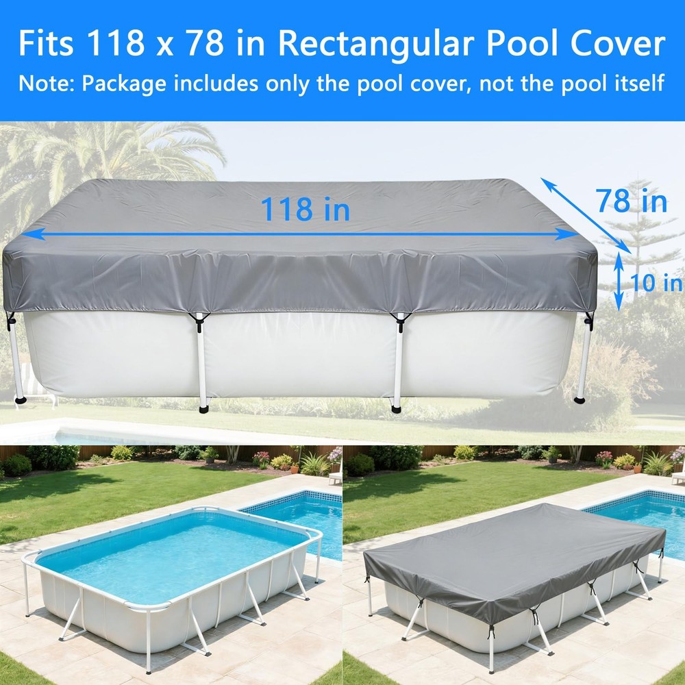 118 x 78 inch Rectangle Pool Cover 9.8 x 6.5 ft Rectangular Frame Pool Covers...