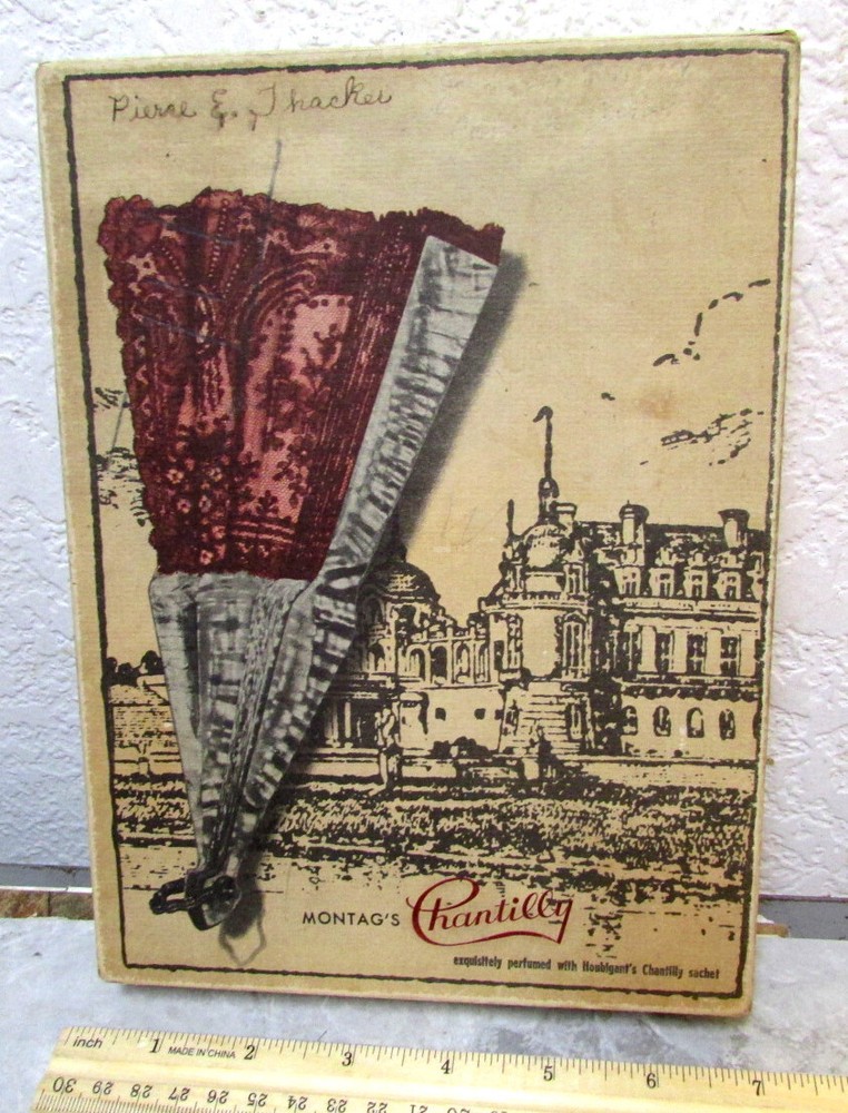 Vintage Montags Chantilly empty box, nice graphics, makes for great home decor
