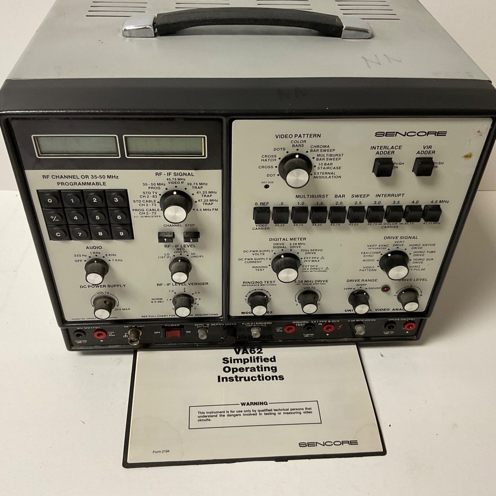 Sencore model VA62 Universal Video Analyzer Simplified Operating Manual