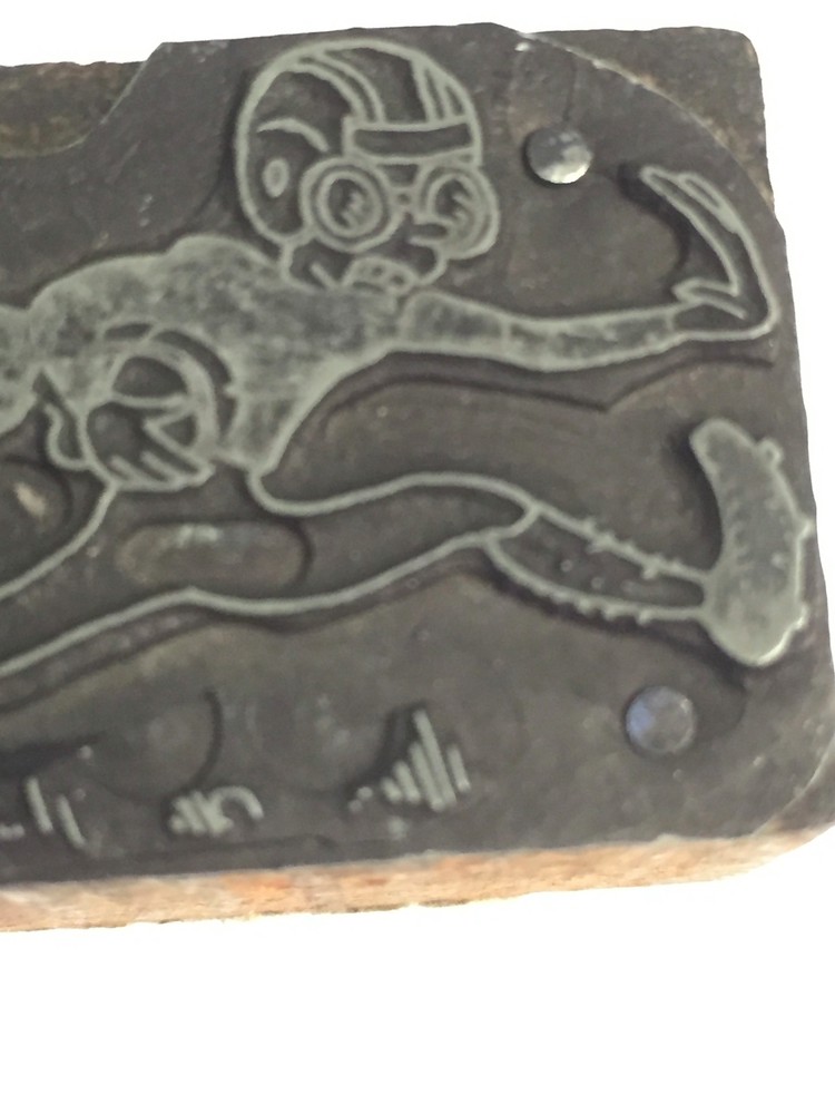 Comic Football Player Printer's Letterpress Type Block