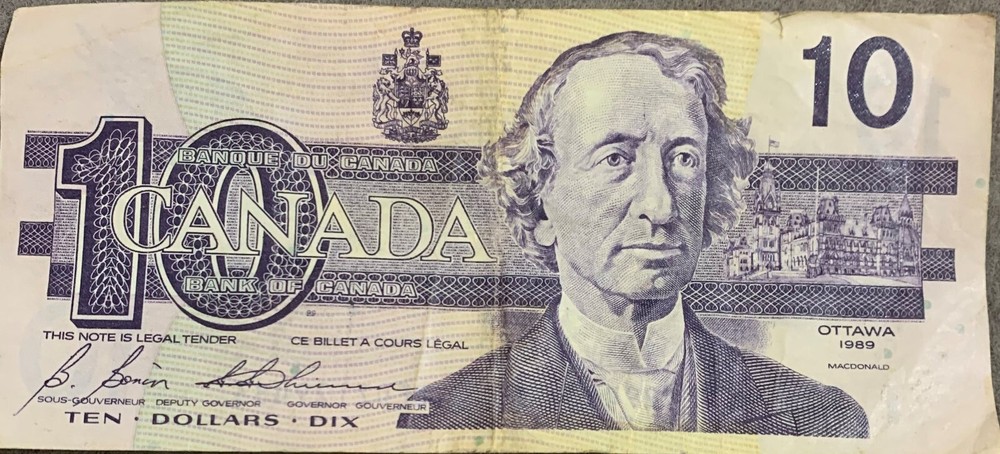 1989 Canadian 10 Dollar Bill