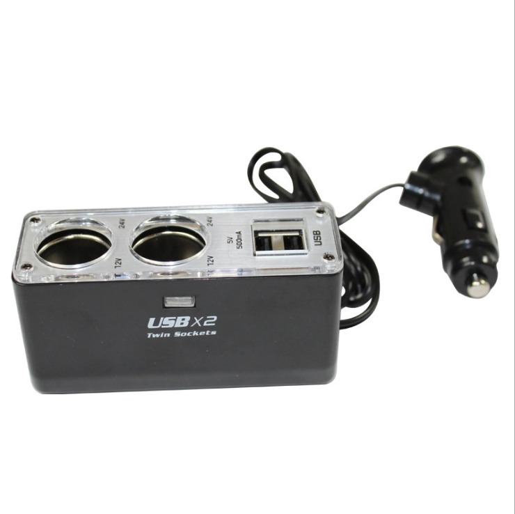 2 Ways Car Cigarette Lighter Socket 12V Dual USB Charger Splitter Power Adapter