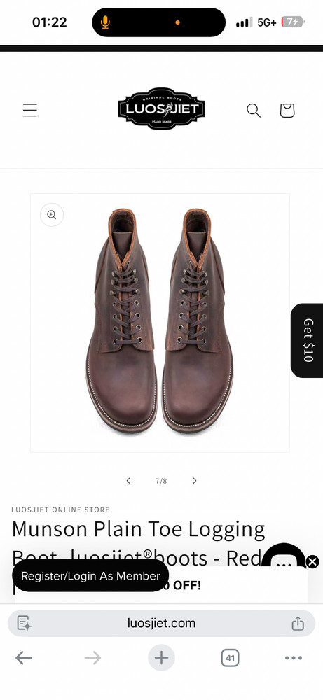luosjiet Munson plain toe logging boots 7D