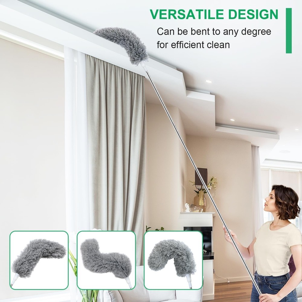 100" Extra-Long Microfiber Feather Duster, Extendable Pole Dusters, Telescoping