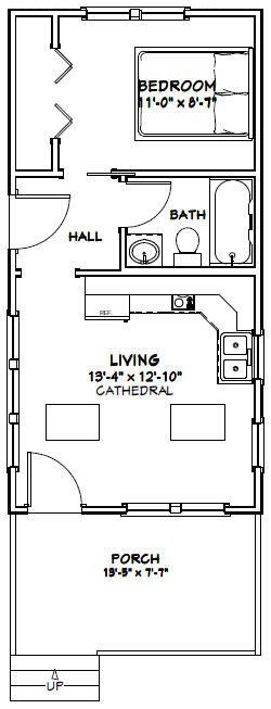 14x28 Tiny House -- 391 sq ft -- PDF FloorPlan -- Model 3