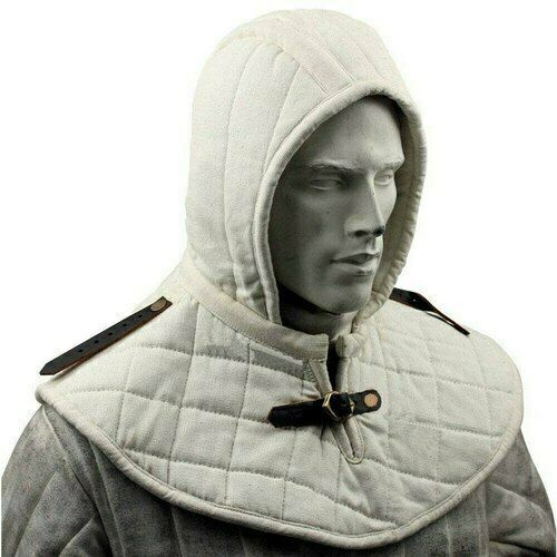Medieval Coif And Coller White Cotton Thick Padded Arming Cap Protector