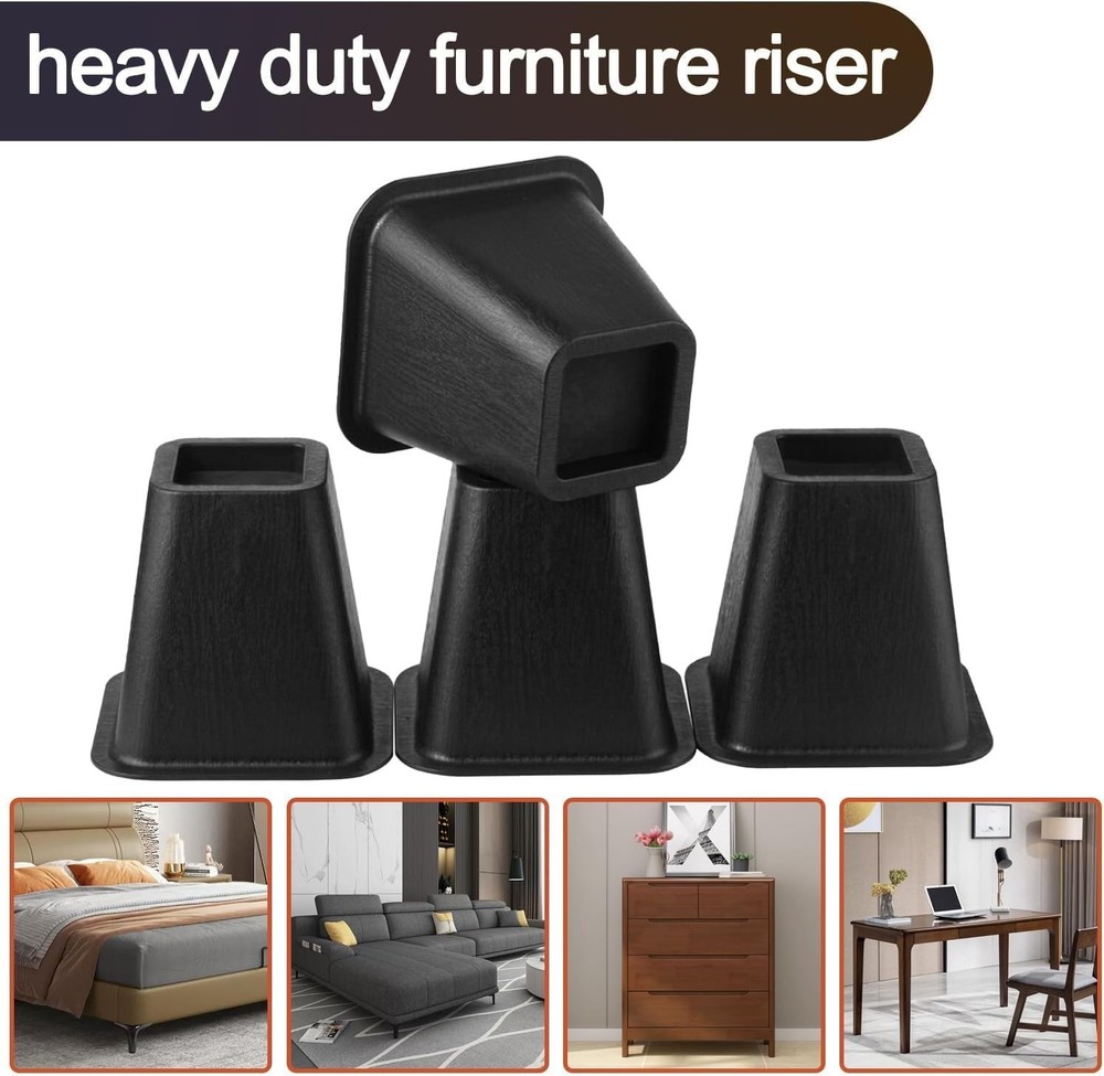 Heavy Duty Bed Risers 4 Pack 6 inch Black Create Under Bed Storage for Frame