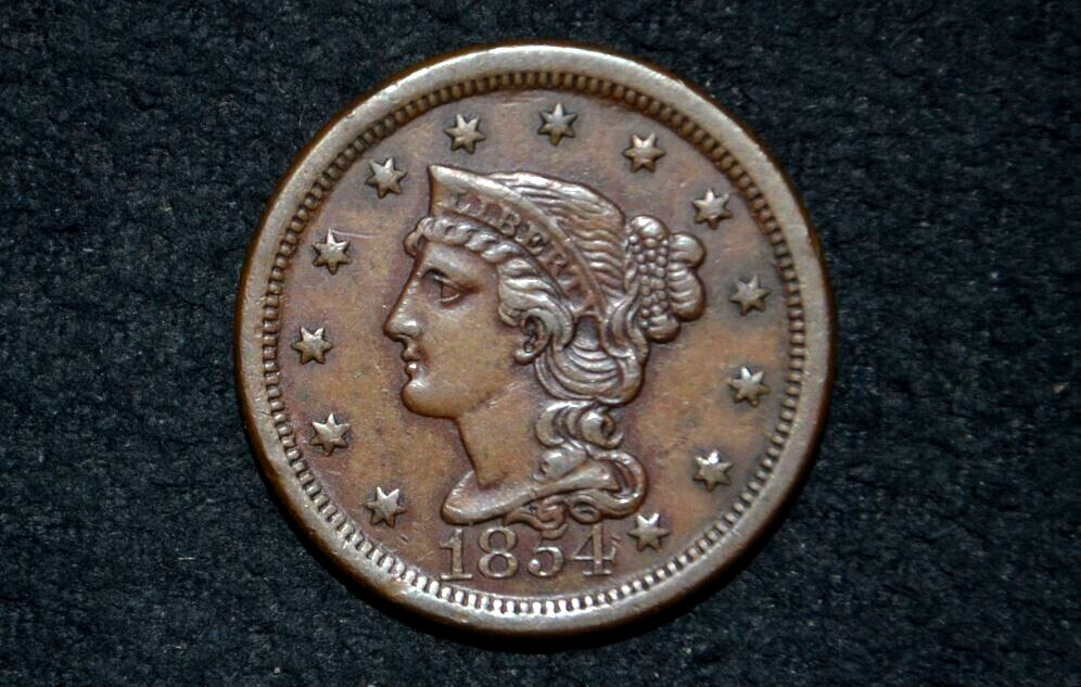 1854 LARGE CENT * AU++/UNC * NICE BROWN * Sharp Strike * Get 5% Off at Checkout