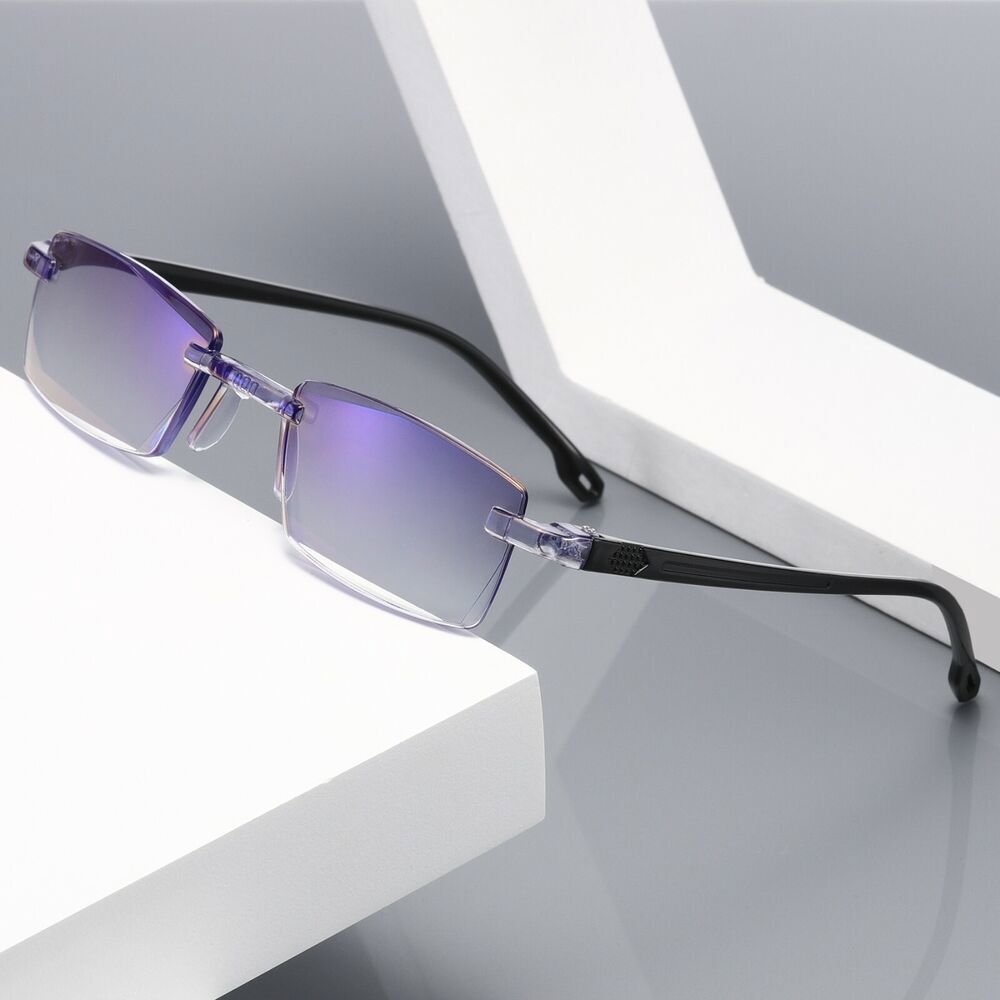 Mens Rectangular Rimless Blue Light Blocking Reading Glasses Unisex Readers