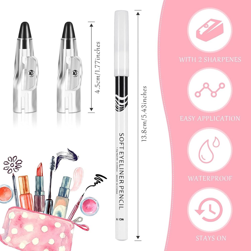 26‑Pack White Eyeliner Pencil Set with Sharpener Soft Strokes, Multi‑Use
