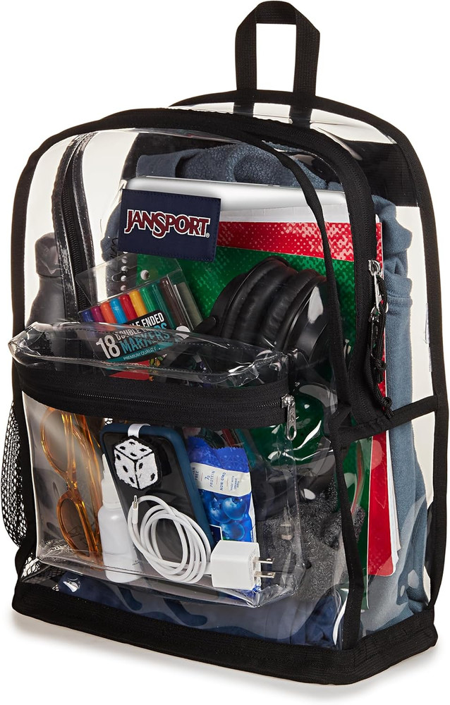 Clear Pack – 25.5L Transparent Backpack, Large Main Compartment, Side Water Bott