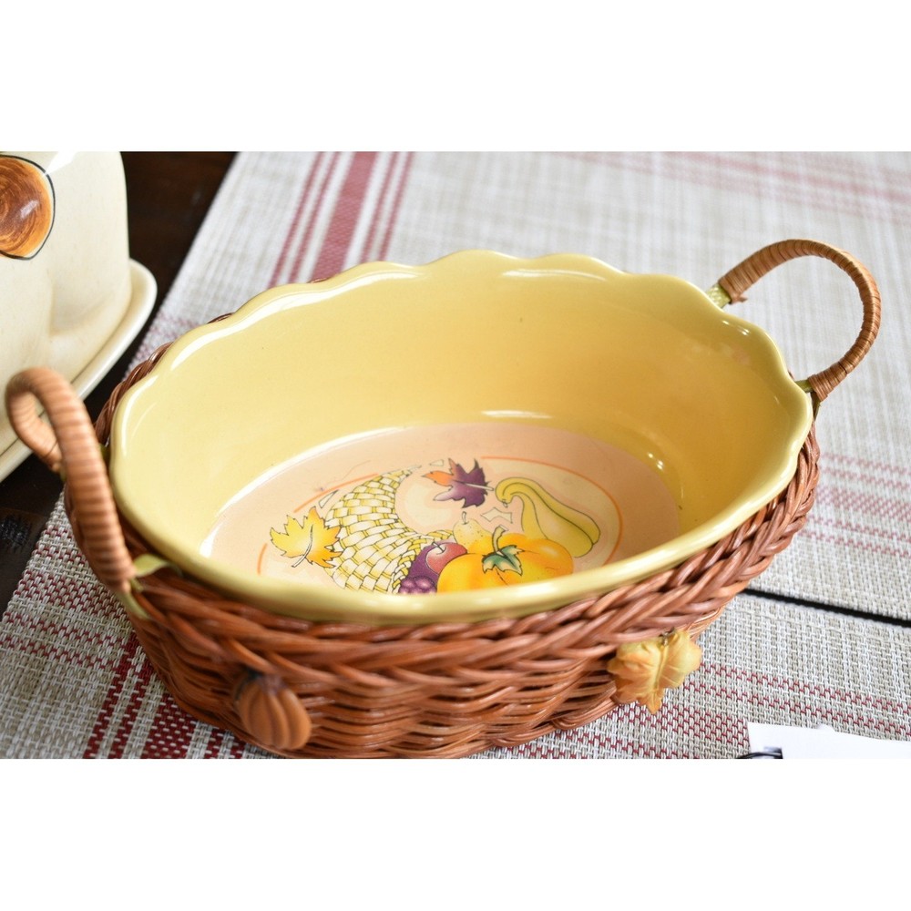 Harvest Nesting Baking Dish Set with Wicker Baskets baking dish