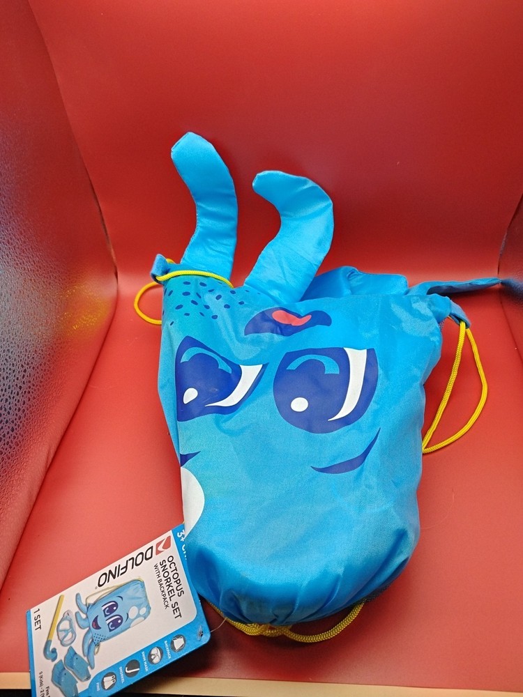 Dolfino Childs Snorkel Set Blue Octopus With Drawstring Back Pack New!