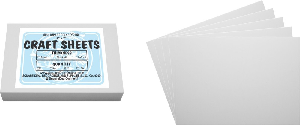 White Flex Plasticard Polystyrene Craft Sheets - 5"x7" - .040" thick - 25 Pack