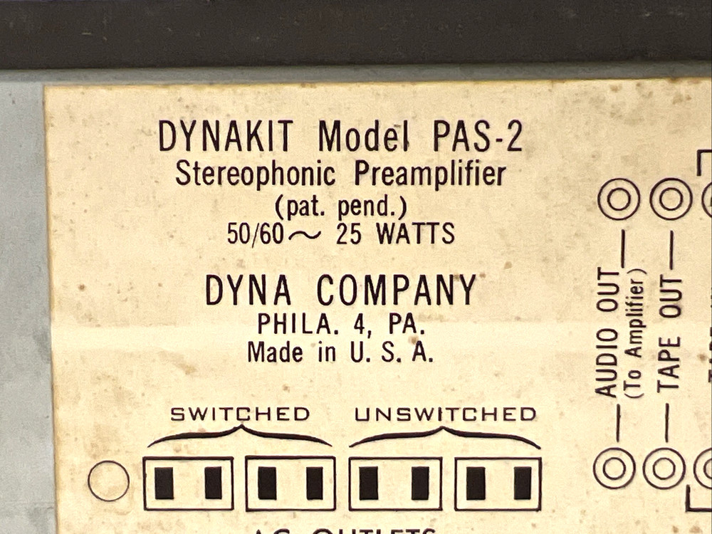 DYNAKIT PAS-2 Stereo Preamp preamplifier Tested & Working!