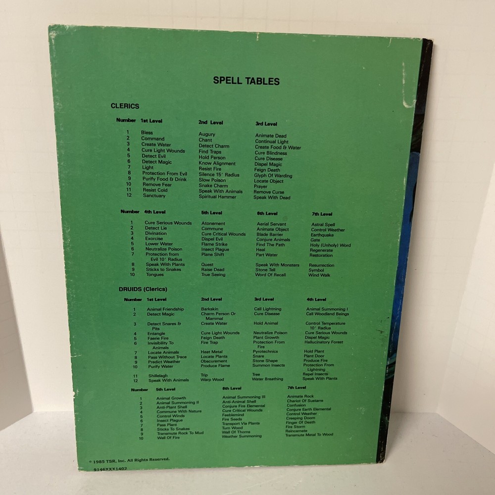 Advanced Dungeons & Dragons 9146 Players Reference Screen Tri Fold TSR 1985 D&D