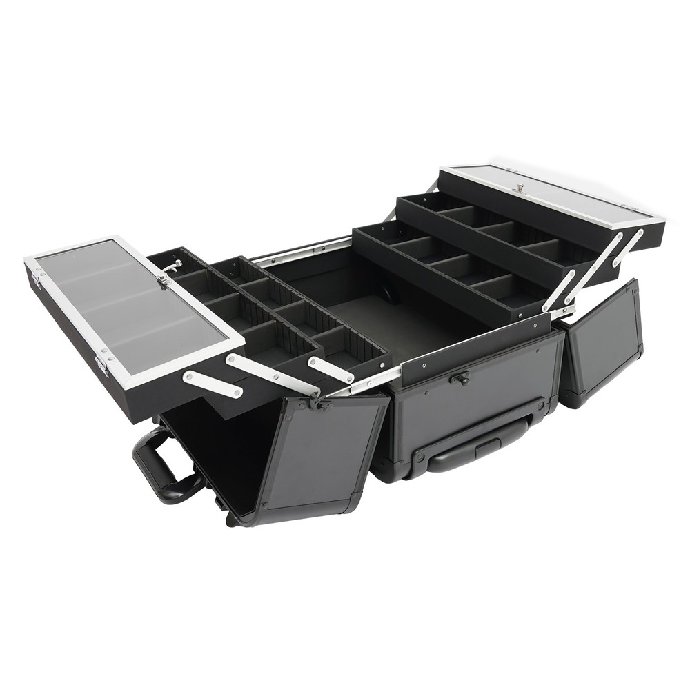 Makeup Case with 6 Trays Lockable Rolling Makeup Case Multi-Layer Makeup Case