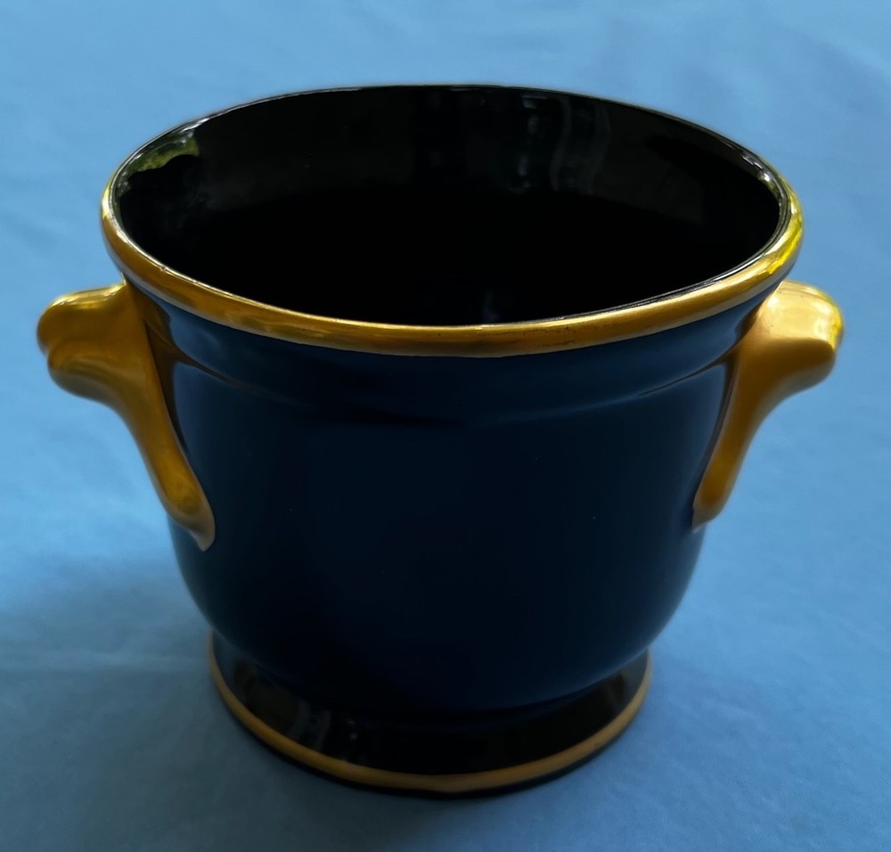 Hand Painted Heavy Gold on Black Cache Pot Planter