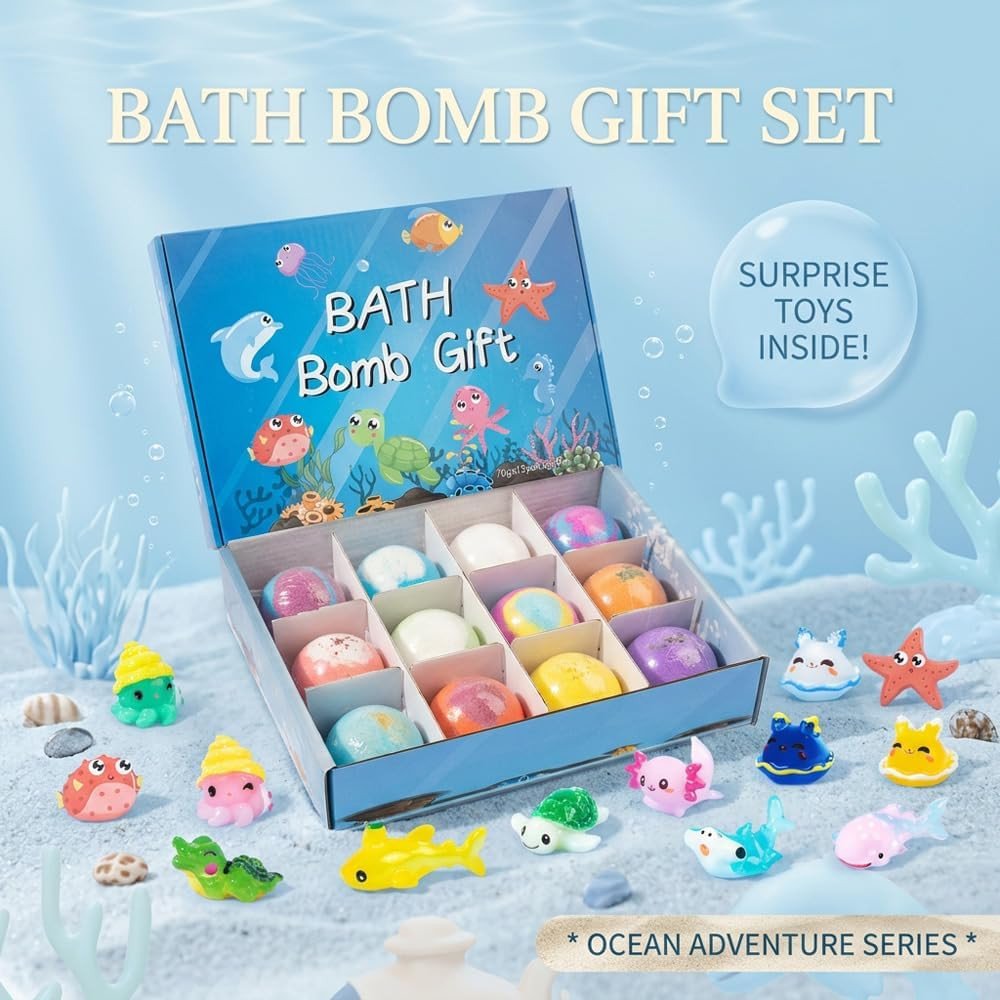 Bath Bombs with Surprise Inside, 6/12 Pack Fizzy Bubble Bath Gift Set, Dinosaur