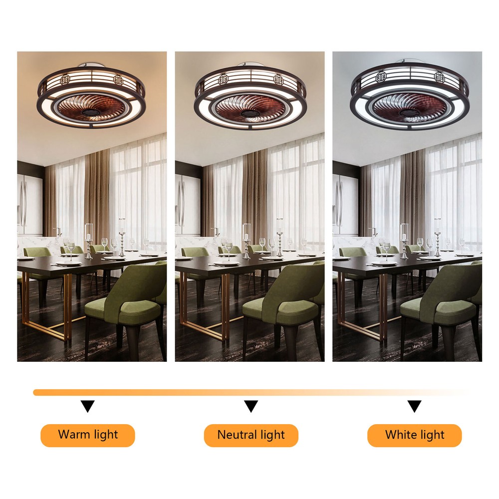 Caged Low Profile Ceiling Fan with Remote Control - Neo-Chinese Design