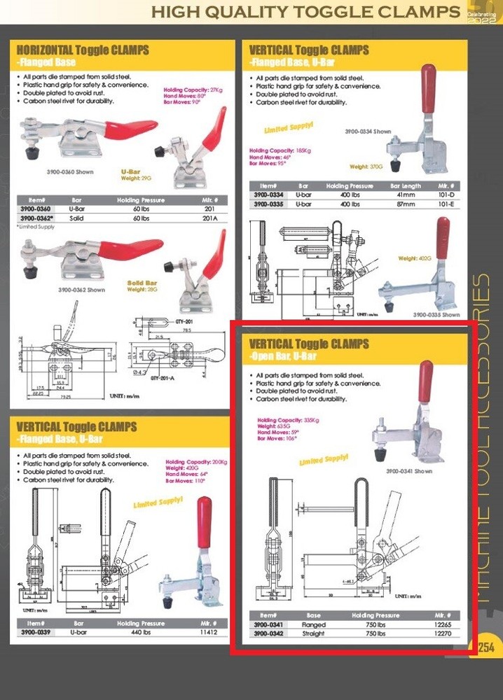 VERTICAL FLANGED BASE TOGGLE CLAMP WITH U-BAR (3900-0341)