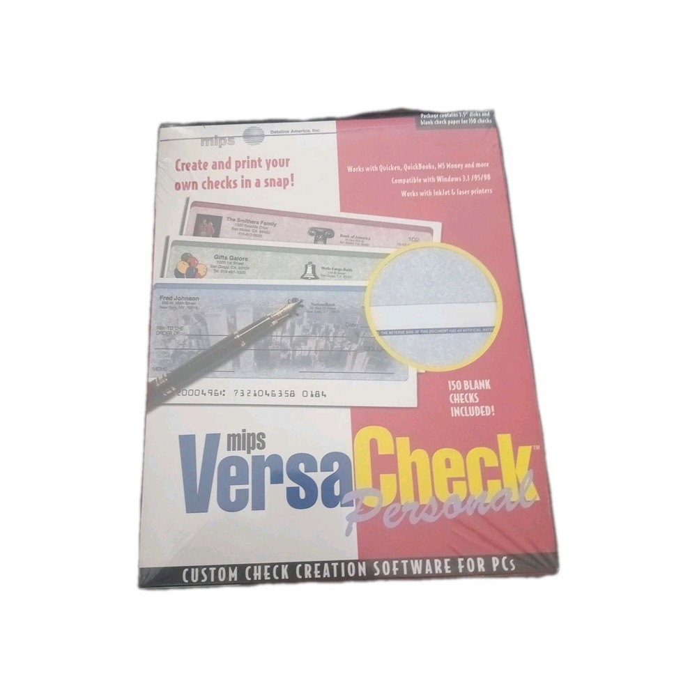 Mips Versa Check Personal Custom Check Creation Software 3.5" Floppy w/150 Blank