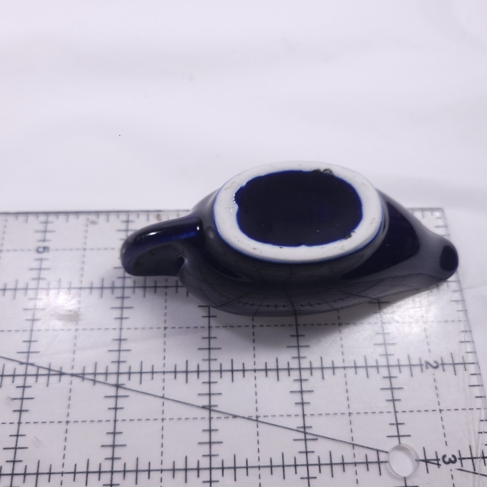 Miniature Blue Gravy Boat Style Creamer Pitcher Ceramic