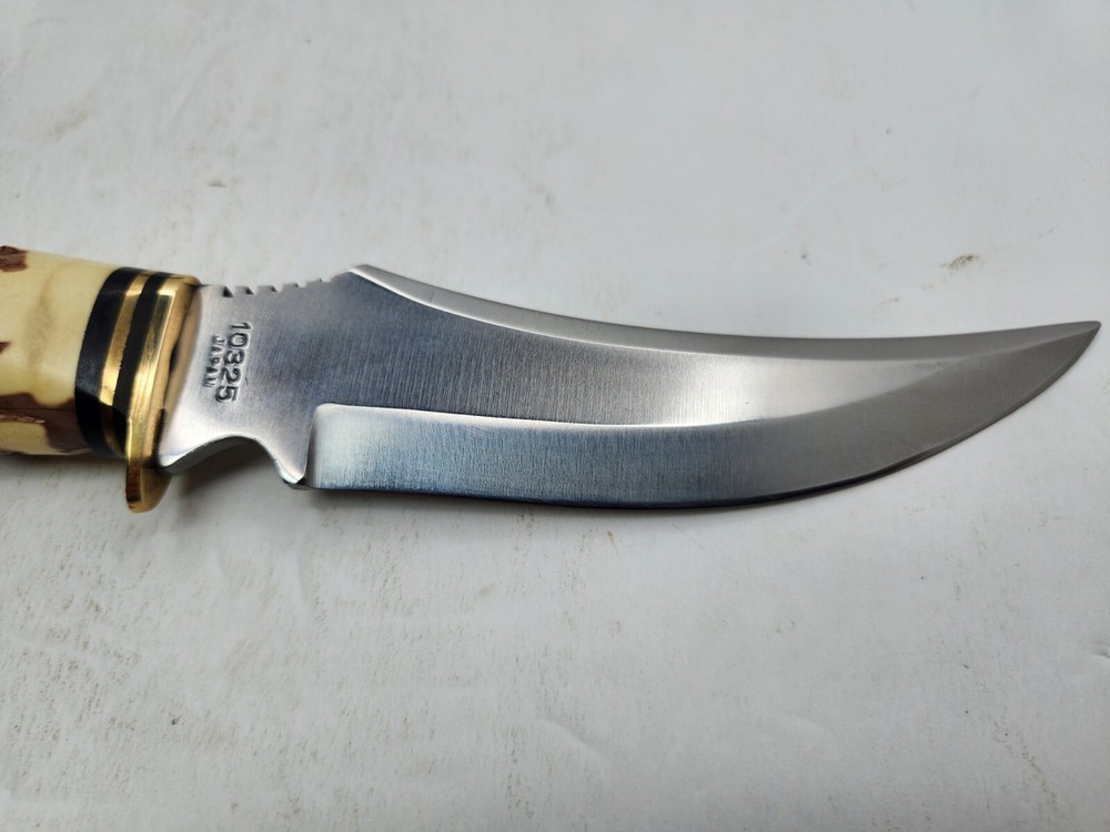 Vtg 10325 Precise Silver Eagle Handmade Fixed Blade Stag Handle Knife w/Sheath