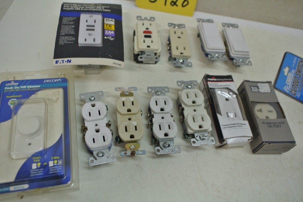 18 pcs-Electrical Receptacles-125V- 3 Switches, 1 Cutoff SS Switch-Dimmer