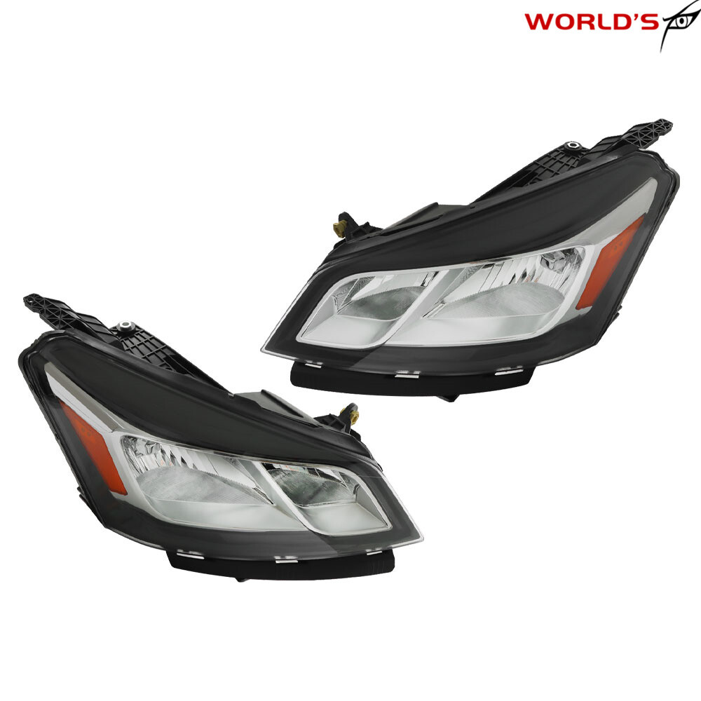 Left+Right Halogen Headlight For Chevrolet Traverse 2013-2017 Black Chrome Bezel