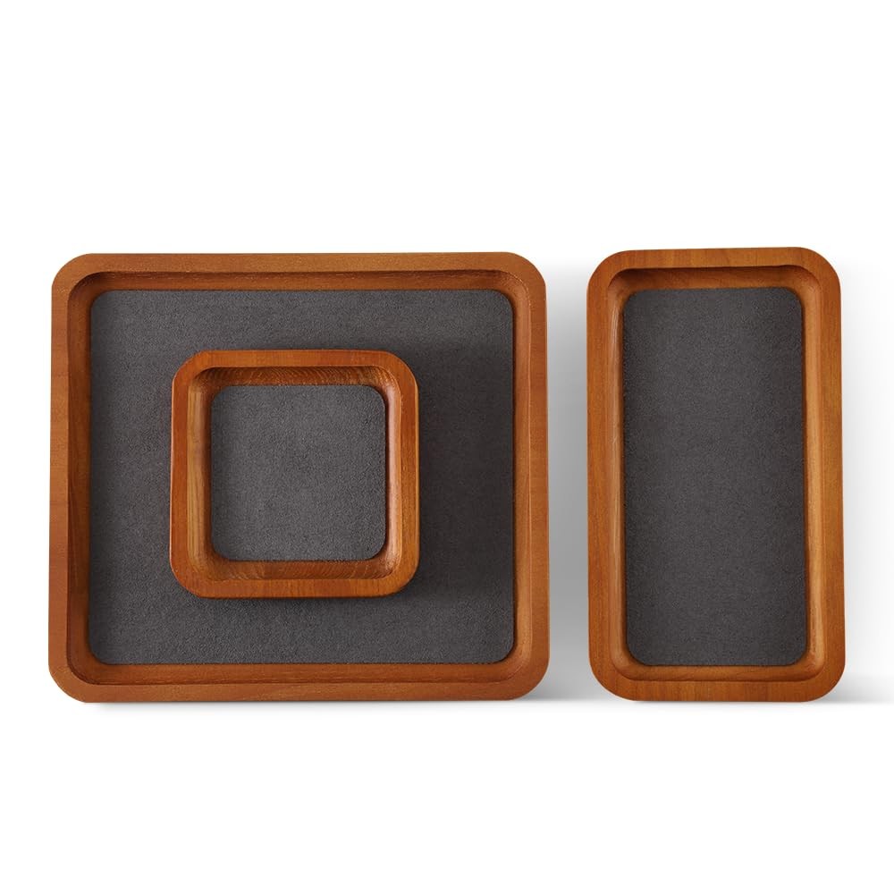 Wooden Jewelry Display Tray Rounded Rectangle Ring Showcase Stackable Elegant...