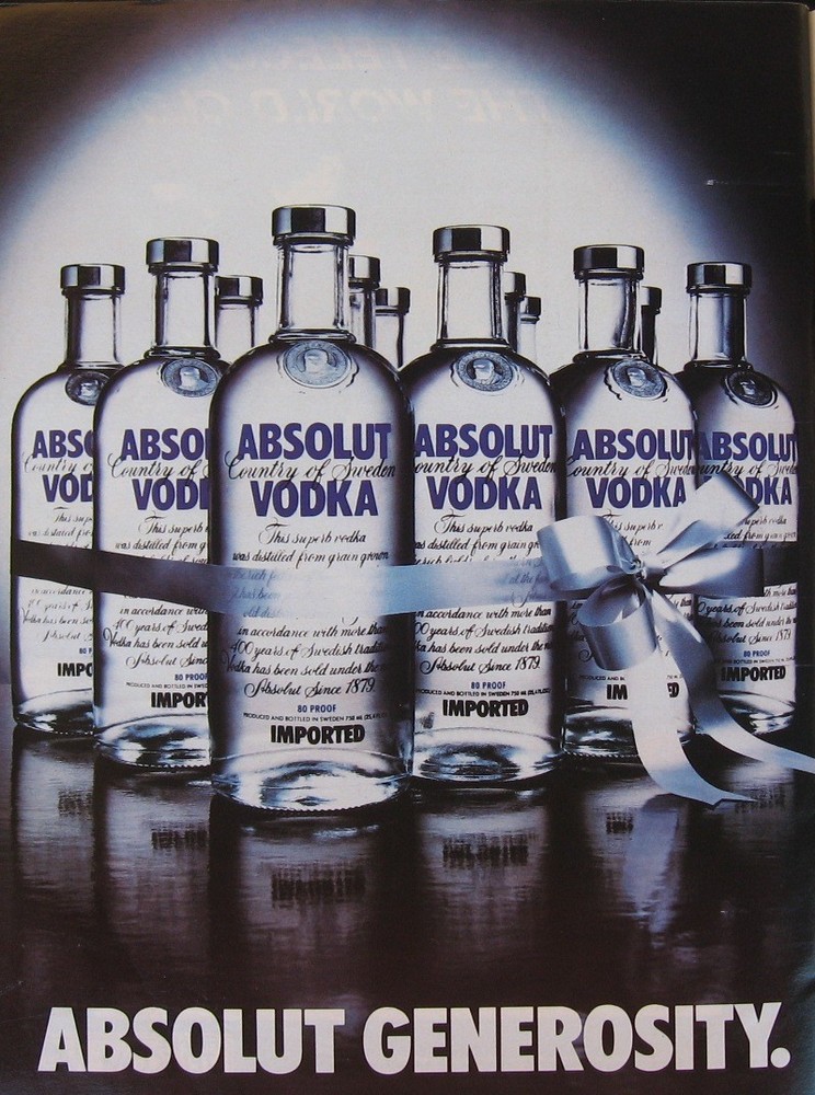 Absolut Vodka Generosity Print Ad from 1991