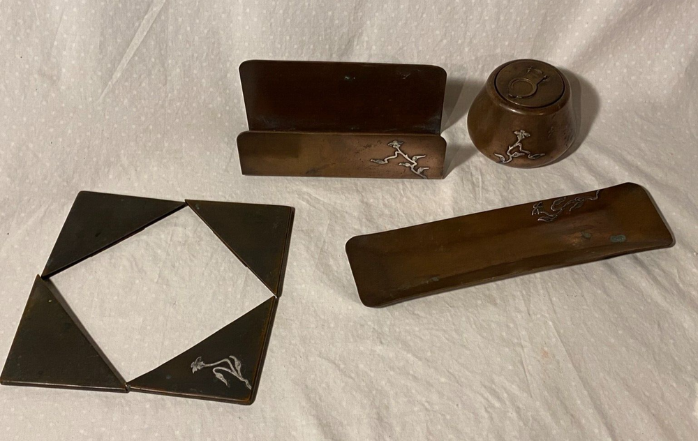 Heintz Sterling On Bronze Desk Set P-4