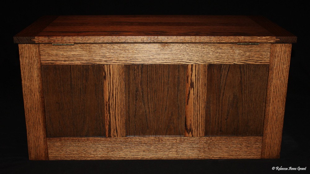Religious Cedar Lined Oak Hope Chest with Three Walnut Crosses