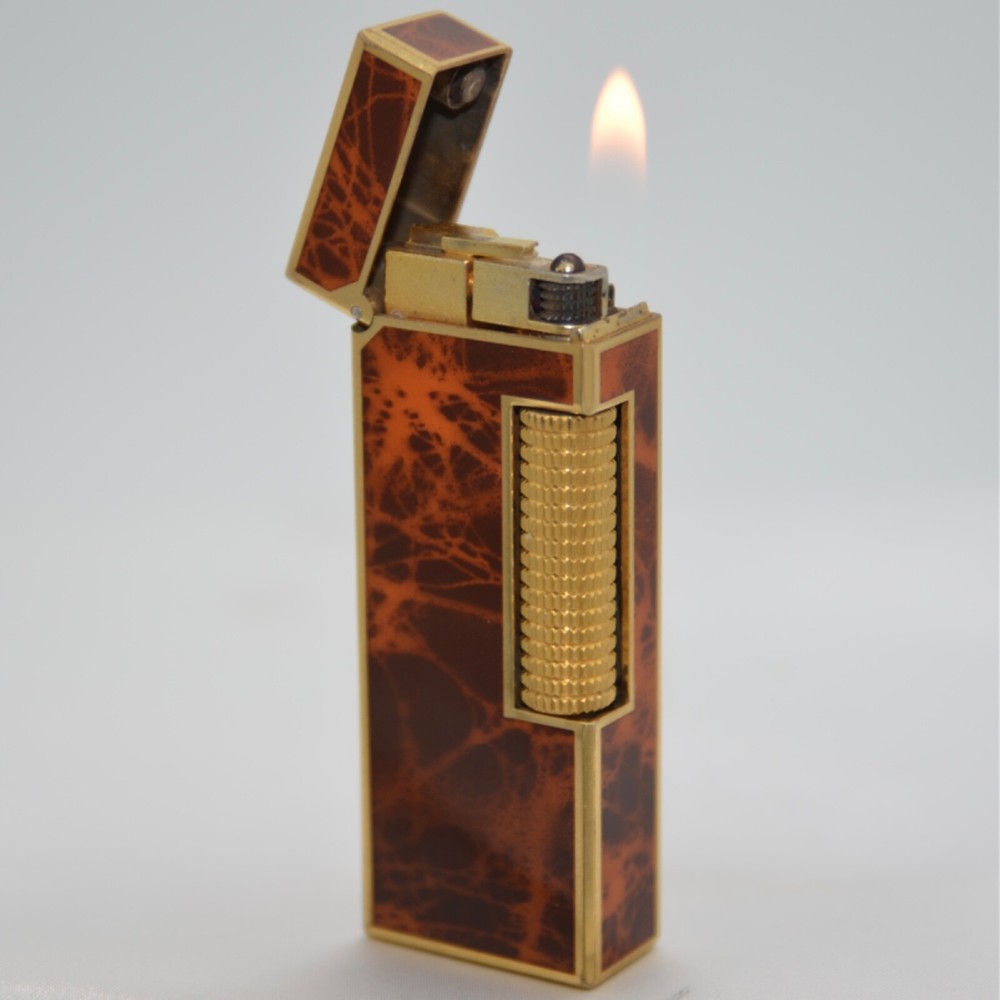 Dunhill Rollagas Lighter Laquer-Brown Shell-Ultrasonically cleaned_Working
