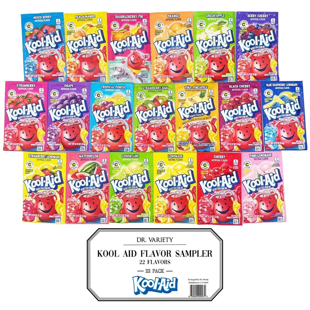 Kool Aid Packets Supreme Variety Pack 22 Assorted Flavors – Unsweetened Powde...
