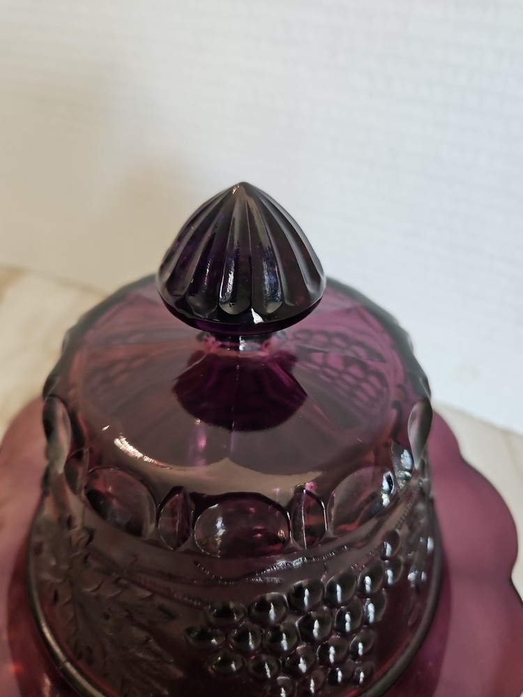 Vtg Mosser Grape & Cable Pattern Amethyst Purple Color Covered Dish