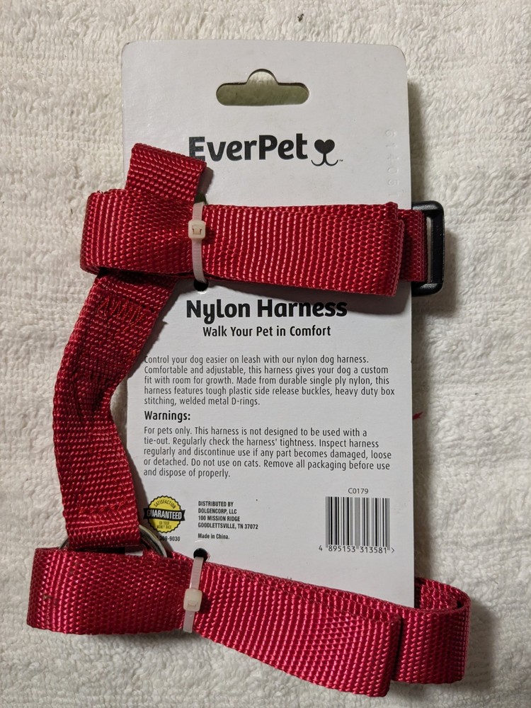 EverPet Nylon Adjustable Strap Harness Medium Red Dog Model C0179 MPN C0179