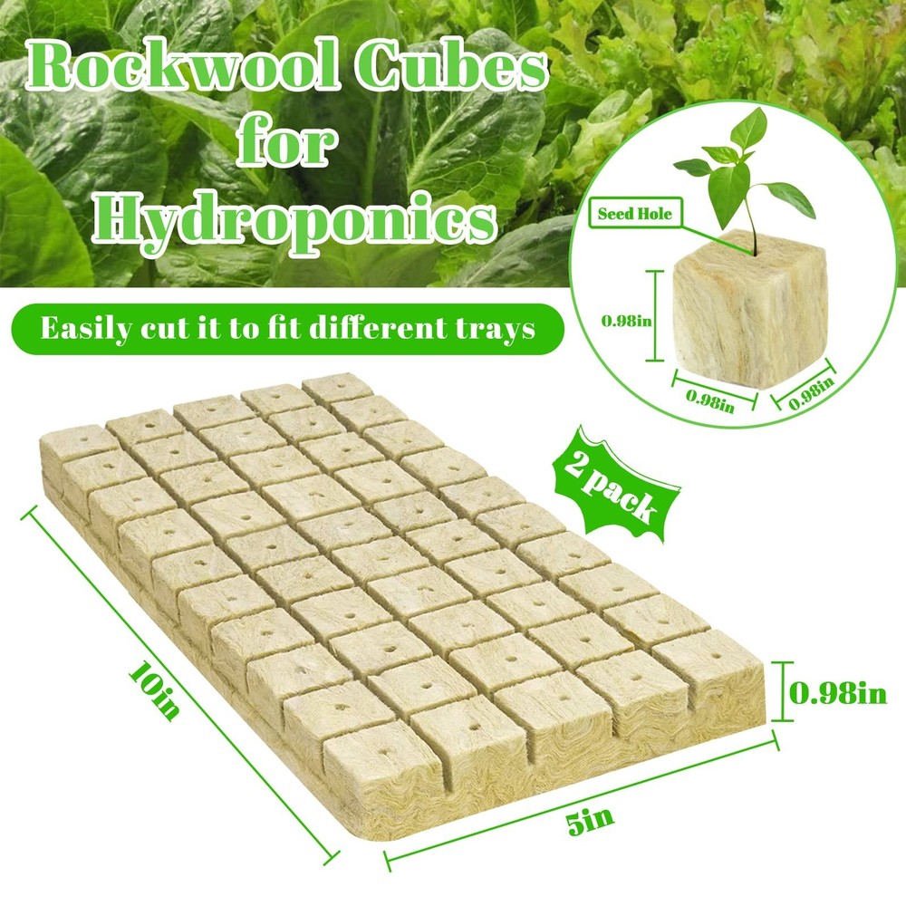 100Plugs Rockwool Seed Starter Plugs 1 Inch Cubes 2 Sheets Hydroponic Tower Gard