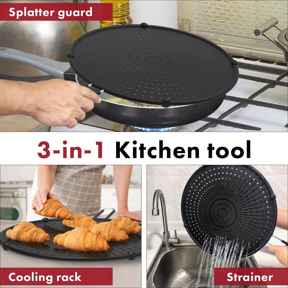 Silicone Splatter Screen for Frying Pan Suitable for 13” Pans, Multi-Use Grea...