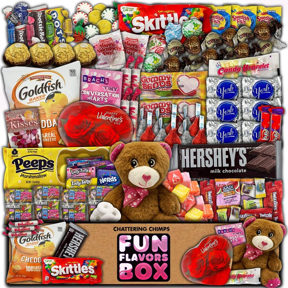 Valentines Candy Gift Box  110 Count Variety Pack, Chocolate, Care Package