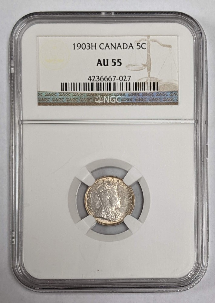 1903 H Canada Silver 5c NGC AU 55