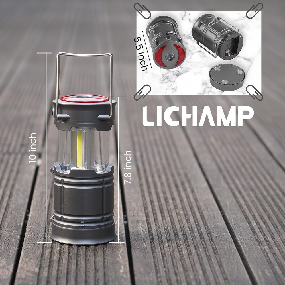 Lichamp 4 Pack LED Camping Lanterns, Battery Powered Lantern Large, Gray