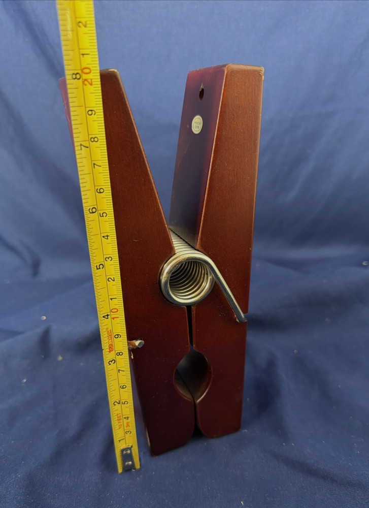 Giant Wall Hanging Over Sized Clothes Pin 8" Functioning Wood Chrome Office