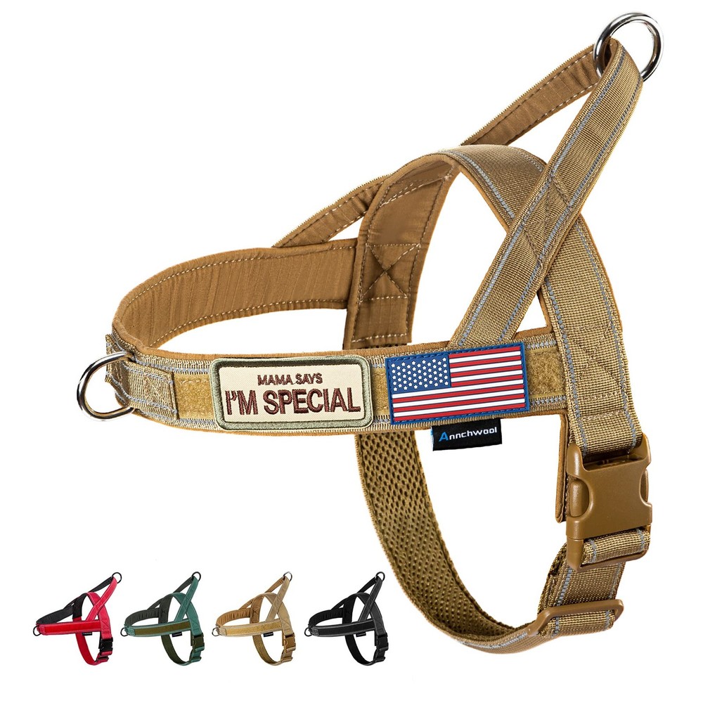 Annchwool No Pull Dog Harness with Soft Padded Handle,Reflective L, Brown