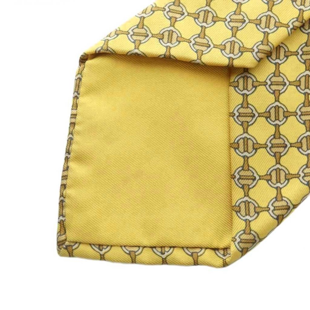 HERMES Tie Silk Allover Pattern Regular Tie Logo Yellow
