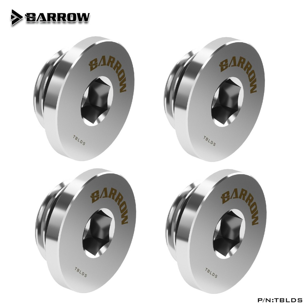 4 Pcs Barrow G1/4 Stop Plug Fitting Low Profile Internal Hex Socket TBLDS Silver