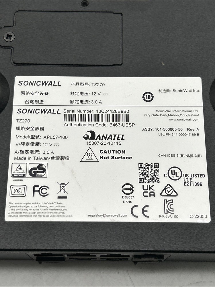 SonicWALL TZ270 Firewall APL57-100 Firewall Network Security please read