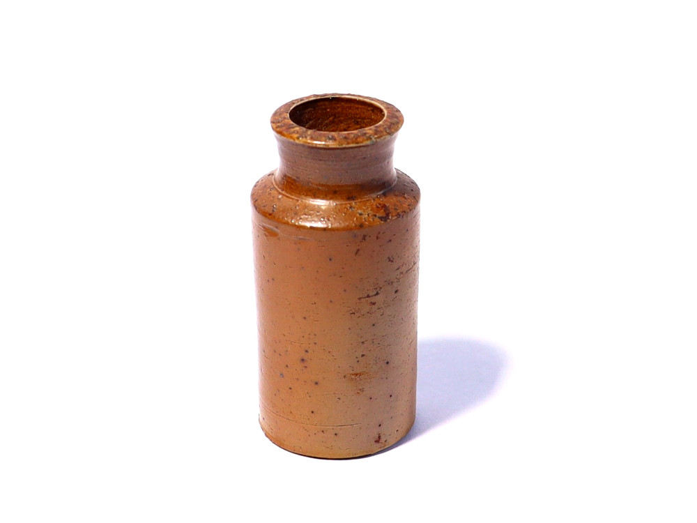 c1900 Miniature / Sample Salt Glazed Stoneware BLACKING POT Jar 2"
