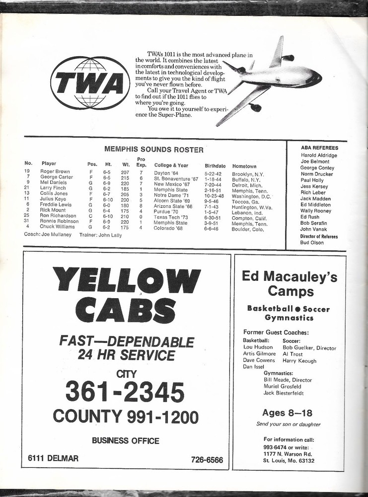 Oct 18 1974 St Louis Spirits/Sounds ABA Program + Stub 1st Ever Games for BOTH!
